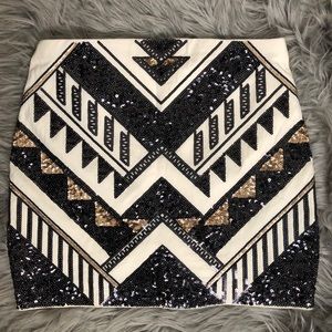 Black, Gold, & White Sequin Geomtric Miniskirt